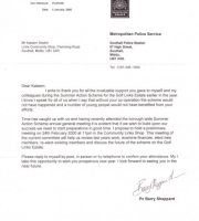 letter of acknowledgement from Metropolitan Police London